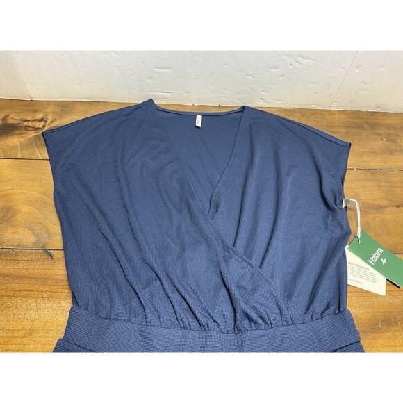 Halara Romper Blue V Neck Short Sleeve Side Pockets Waffle Casual Medium - Picture 2 of 14